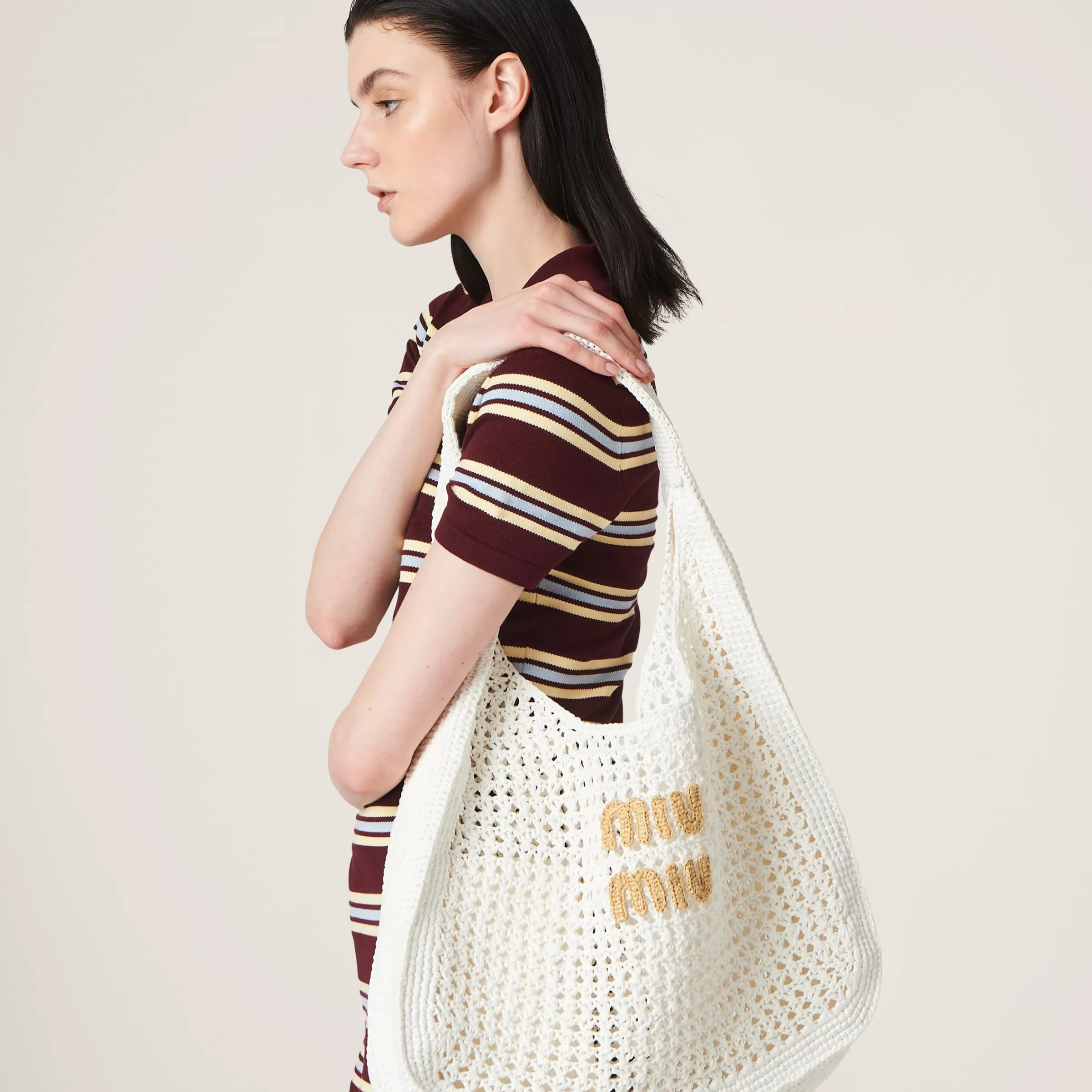 Miu Miu Woven Fabric Hobo Bag |
