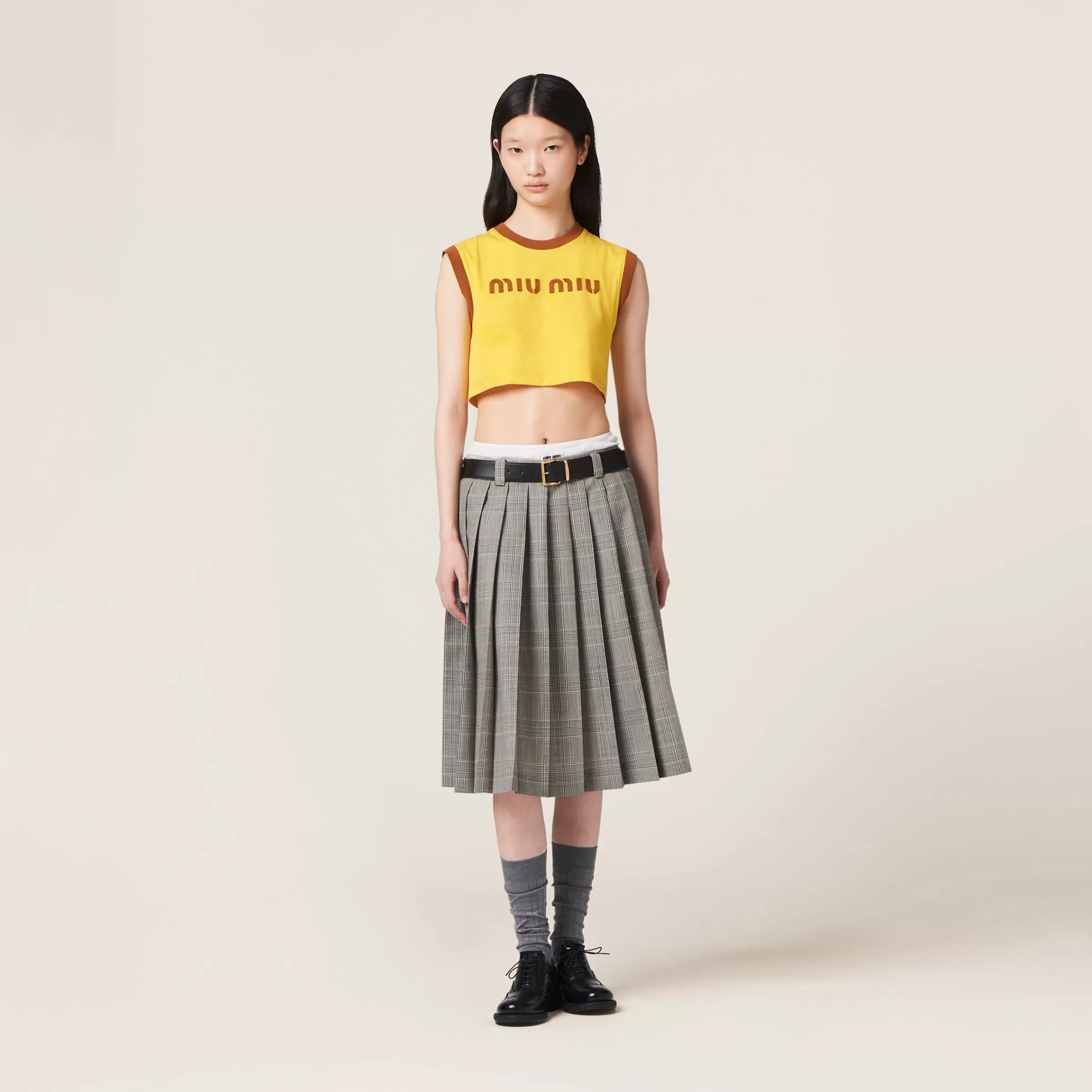 Miu Miu Cotton Jersey Top With Embroidered Logo |